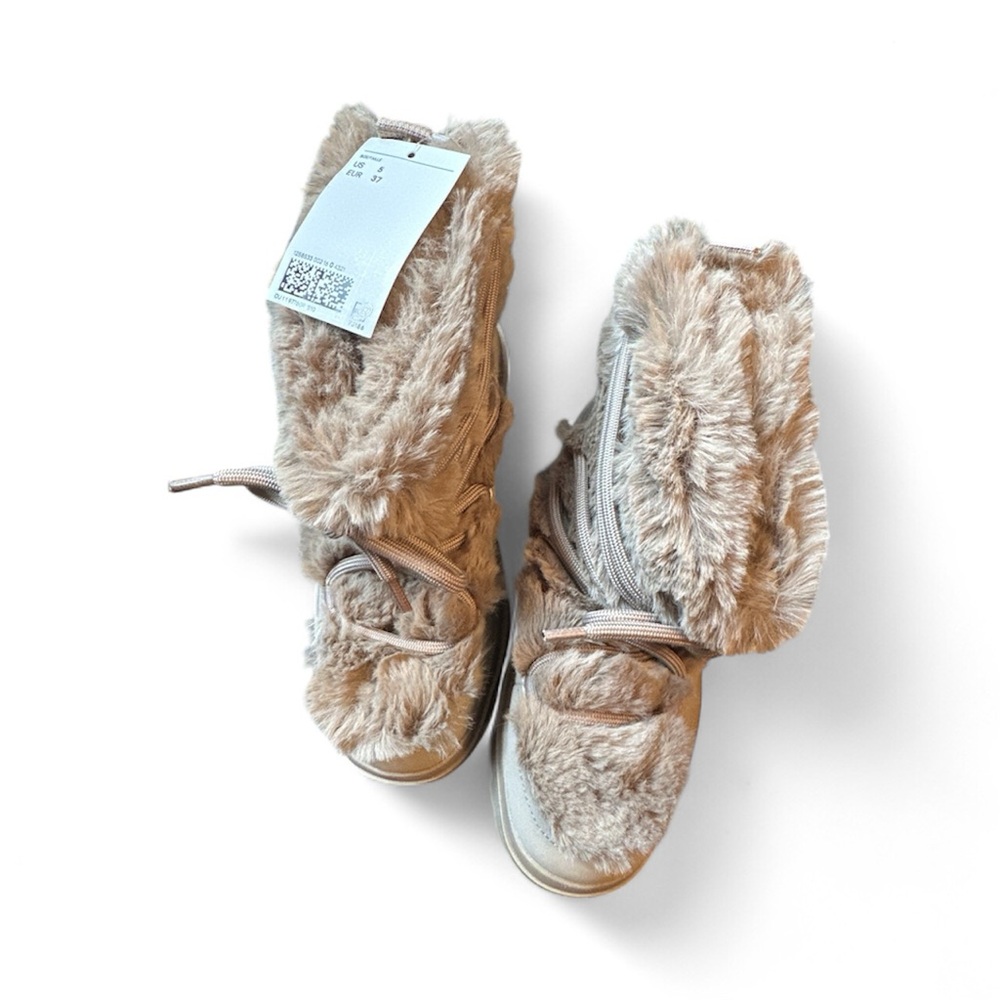 H&M Lace Up Fur Boots Women’s Size 5 - Picture 2 of 5